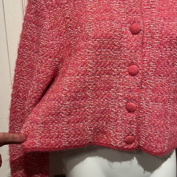 Zara Pink Cotton Blend Button‎ Up Cropped Cardigan Size M - Picture 3 of 11